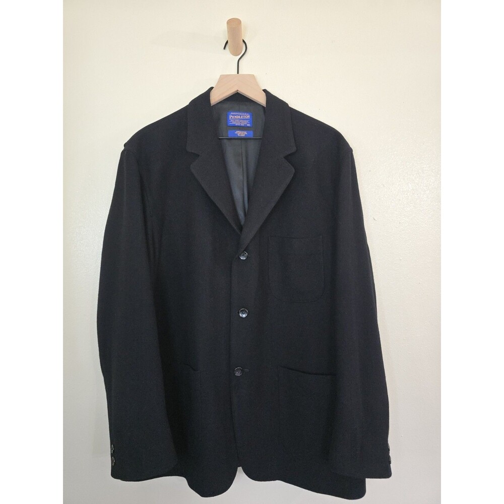 Vintage Pendleton 100% Merino Wool Black Blazer Sport Coat Men's XL 3 Button USA